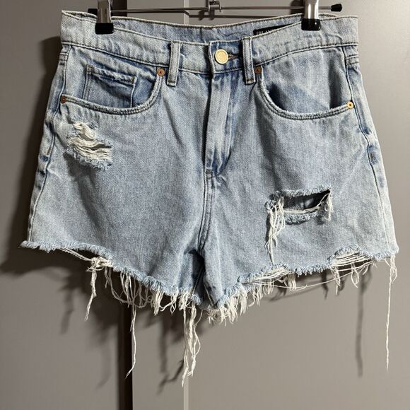 Blanknyc Women The Barrow High Rise Distressed Cut Off Denim Shorts Blue 28 - Picture 1 of 11